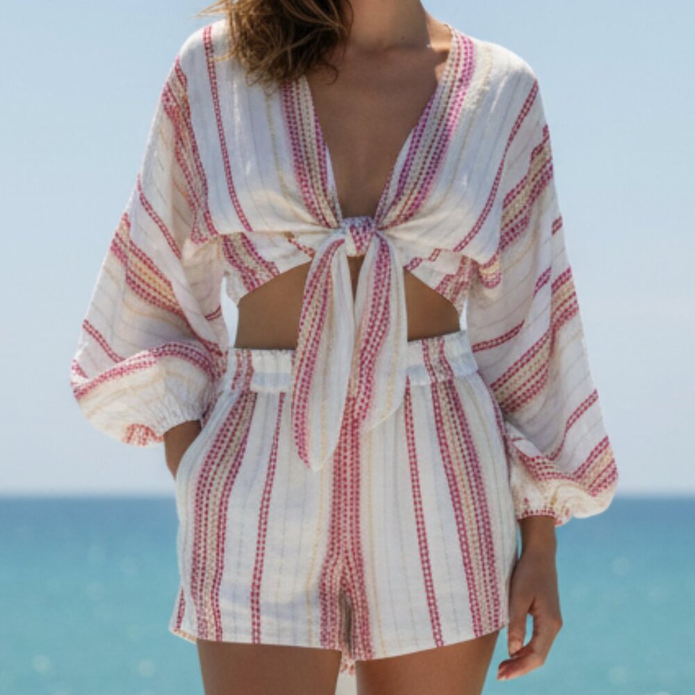 $215 L*Space Red and Gold metallic Striped Set S